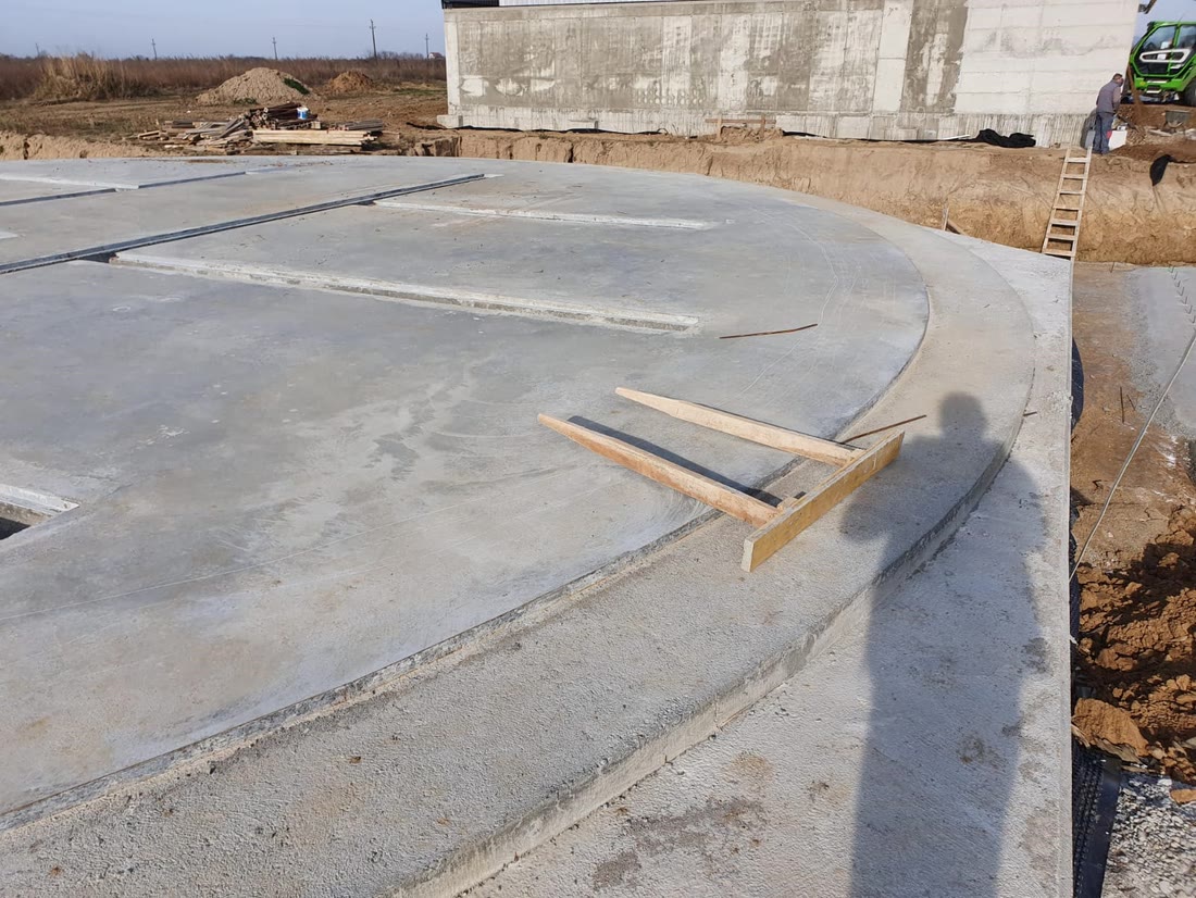 Concrete raft foundation for a grain silo, finished and ready for assembly