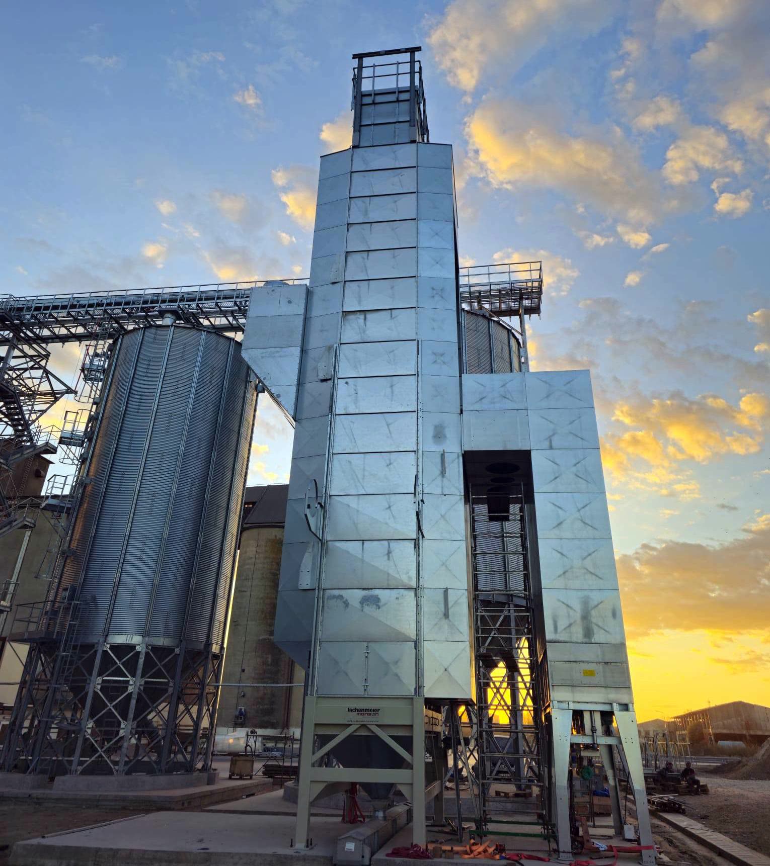 A grain dryer erected on site